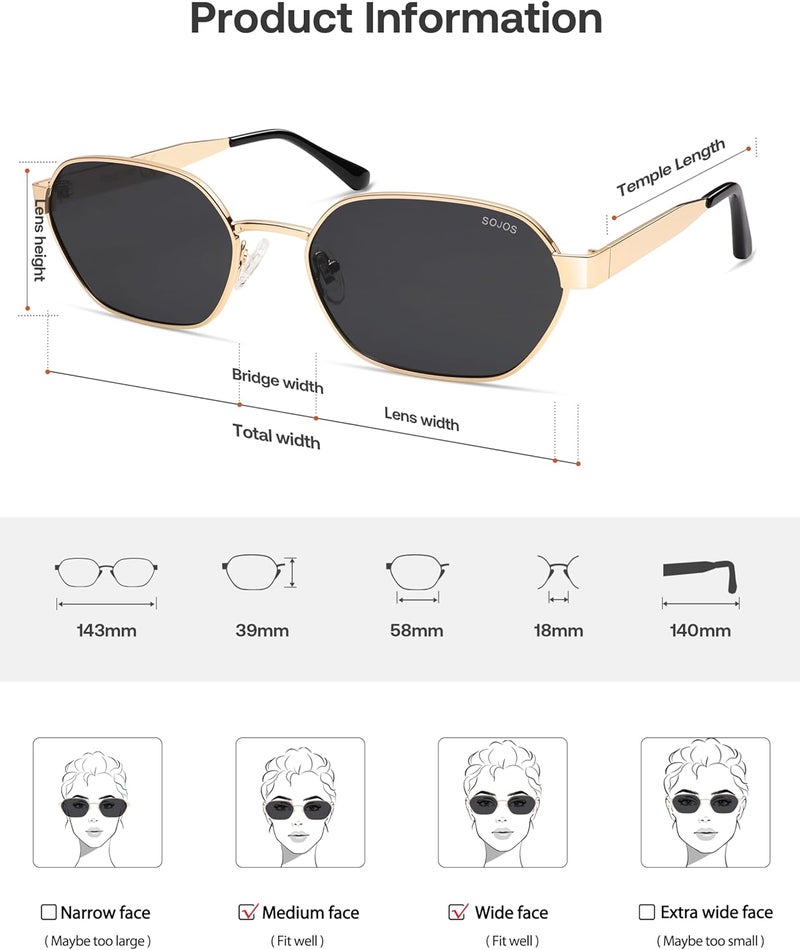 Sojos نظارات شمسية سداسية عصرية للنساء والرجال، حماية UV400، نظارات مستطيلة عتيقة SJ1238 - Image 5
